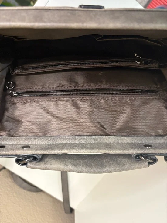 Vintage Doctor Bag Gray Vegan Leather Satchel Structured Multi Pocket - Picture 8 of 9